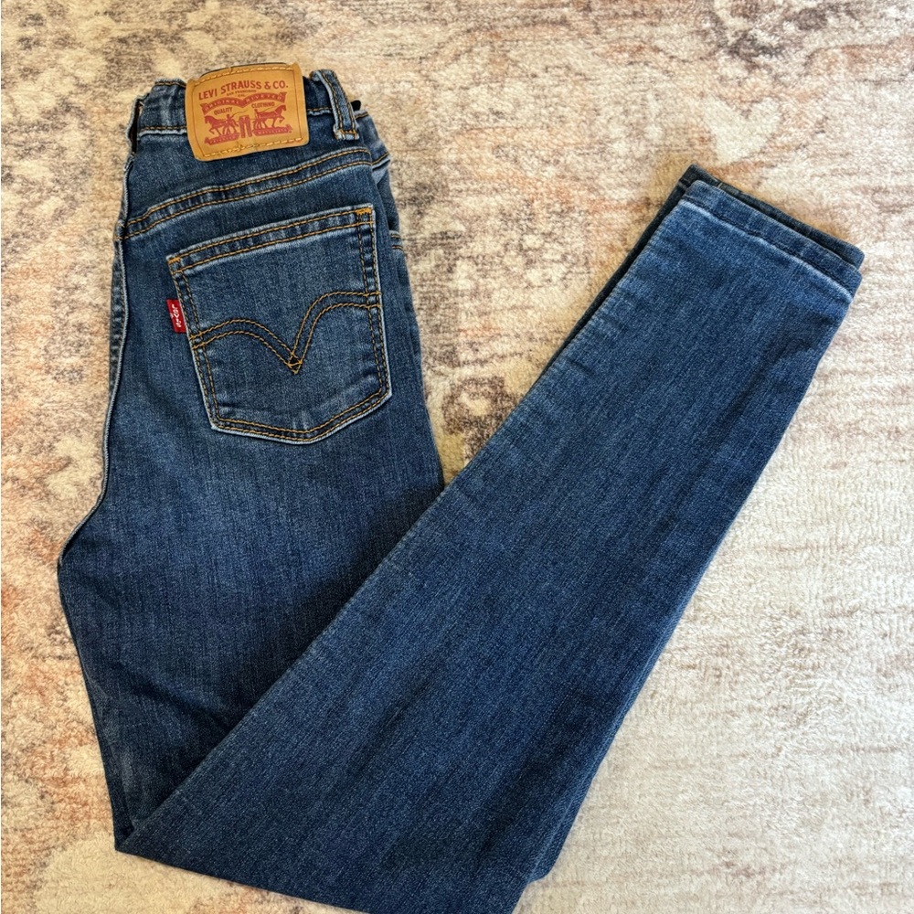 Levi's Girls 720 High Rise Super Skinny Jeans Size 8 Dark Wash Adjustable Waist